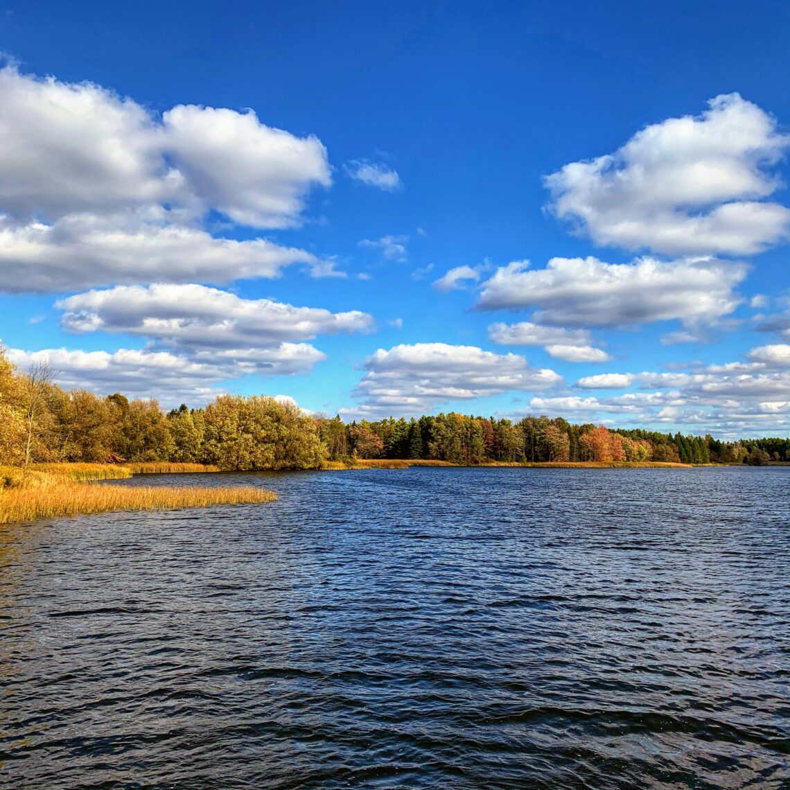 Valens Lake with fall leaves in background