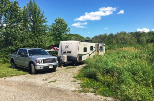 The campsites at Bronte Creek Provincial Park are quite large, with room for our 32' trailer